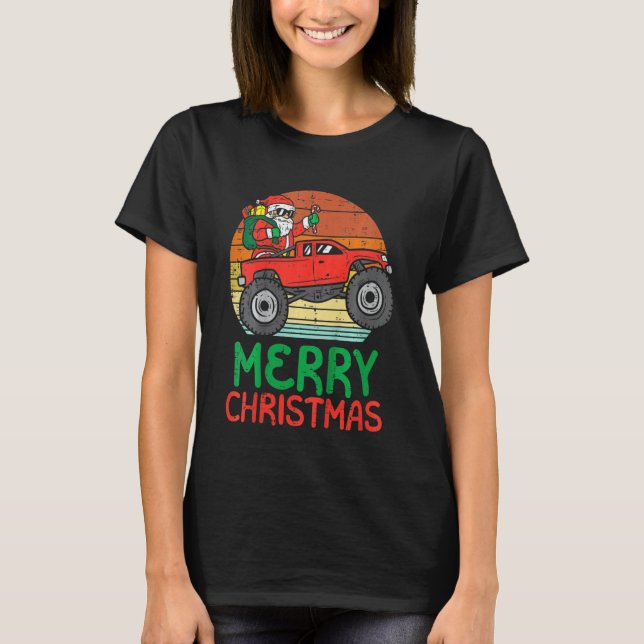 Kids Merry Christmas Santa Monster Truck Xmas PJ T T-Shirt (Front)