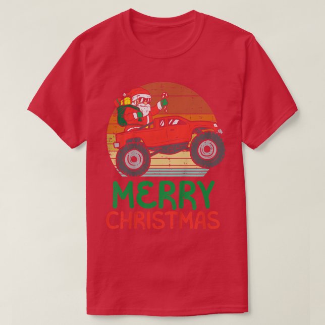 Kids Merry Christmas Santa Monster Truck Xmas PJ T T-Shirt (Design Front)