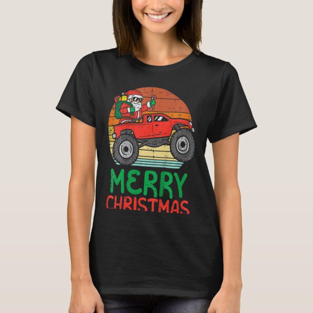 Kids Merry Christmas Santa Monster Truck Xmas PJ T T-Shirt (Front)