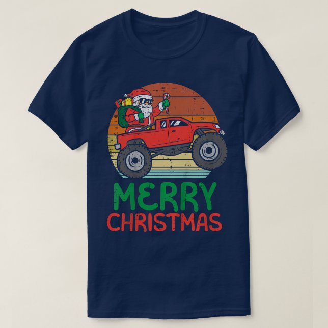 Kids Merry Christmas Santa Monster Truck Xmas PJ T T-Shirt (Design Front)