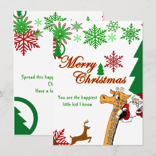 Kids Merry Christmas Santa Riding Giraffe Reindeer (Front/Back)
