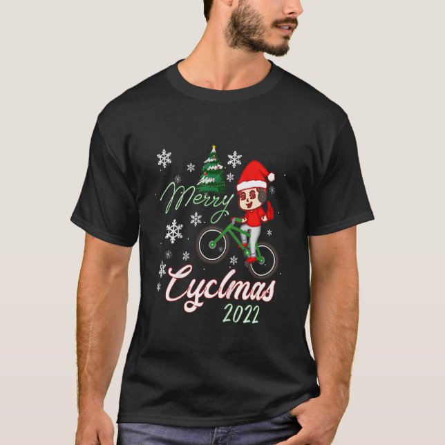 Kids Merry Cyclmas Chrismas Tree 2022 Biking Cycli T-Shirt (Front)