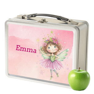 Kids Metal Lunch Box - Personalised Pink Fairy 