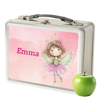 Kids Metal Lunch Box - Personalised Pink Fairy 