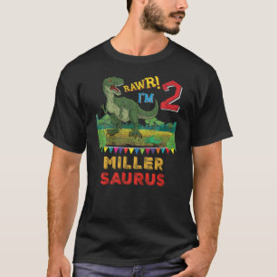 Kids Miller Saurus Rawr I'm 2 Dinosaur T-Rex Perso T-Shirt