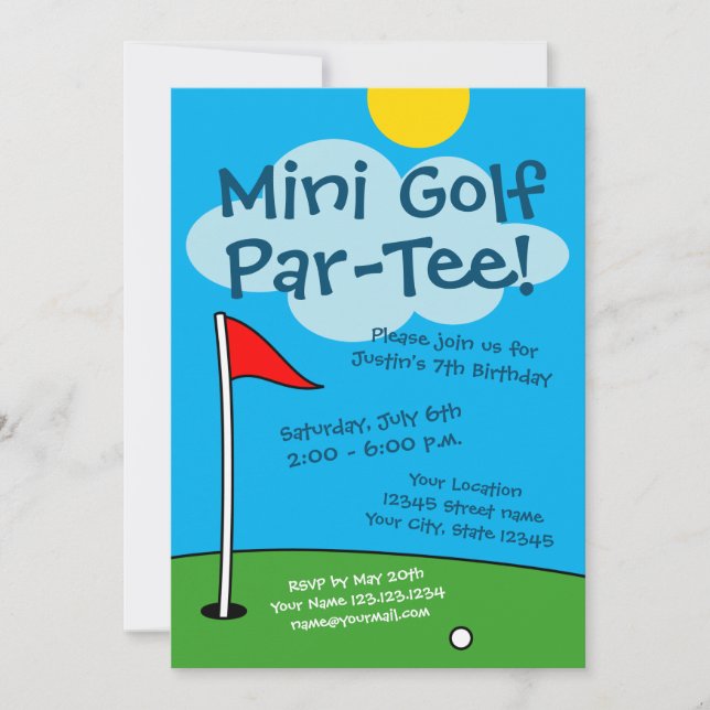 Kid's mini golf miniature golfing Birthdays party Invitation (Front)