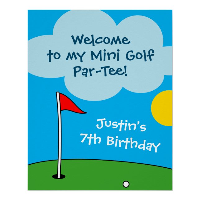 Kid's mini golf putt putt Birthday party welcome Poster (Front)