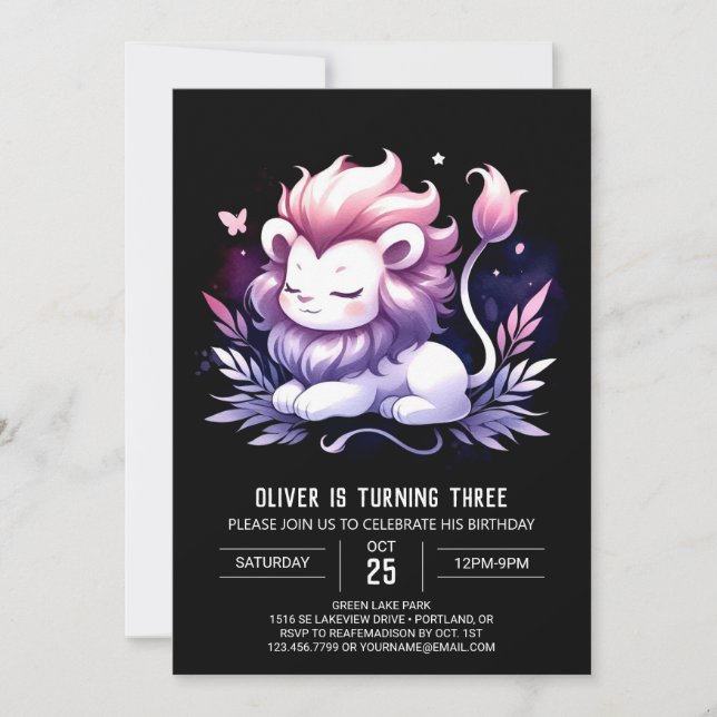 Kids Minimalist Lion Birthday Invitation (Front)