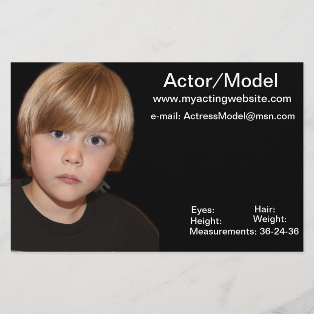 Kids Model Actor Comp Cards (Back)