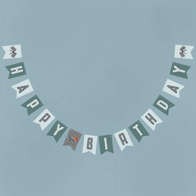 Kids Modern Blue Racing Car Boys Birthday Bunting (Creator Uploaded)