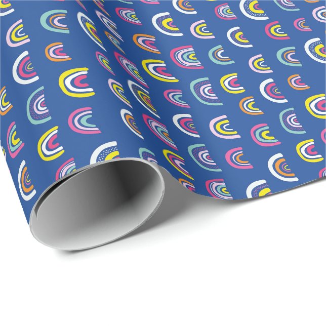 Kids Modern Blue Rainbow Pattern Wrapping Paper (Roll Corner)