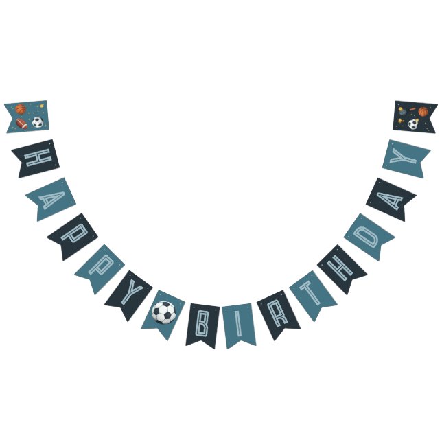 Kids Modern Blue Sports Boys Birthday Bunting (All)