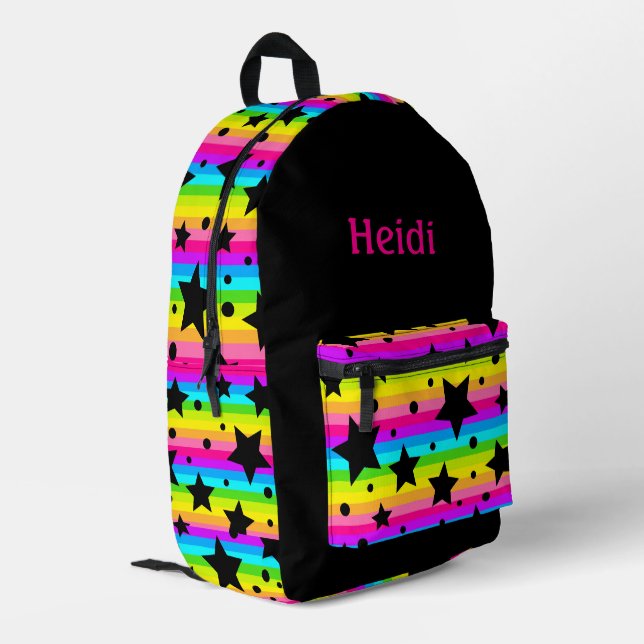 Kids Modern Bright Pink Rainbow Stars Printed Backpack (Back Corner Left)