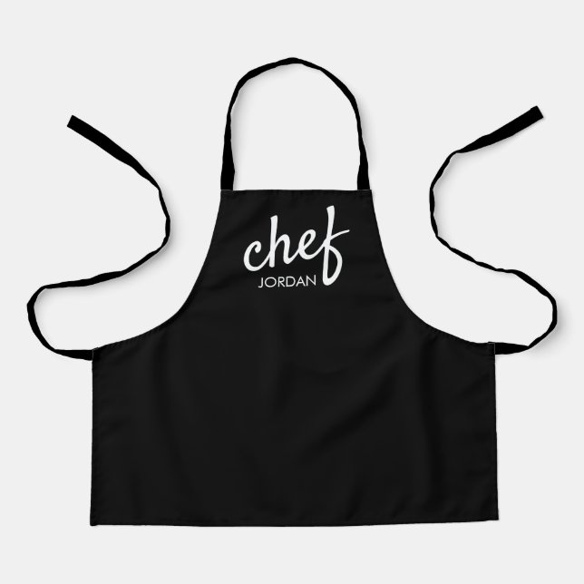 Kid's Modern Chef Script Type Name Personalised  Apron (Front)