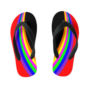 Kids Modern Geometric Rainbow Colour Stripe Red Kid's Flip Flops