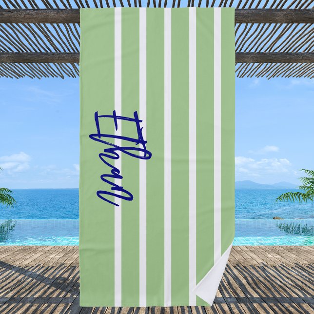 Kids Modern Minimalist Green and Navy Blue Boys Beach Towel (Creator Uploaded)