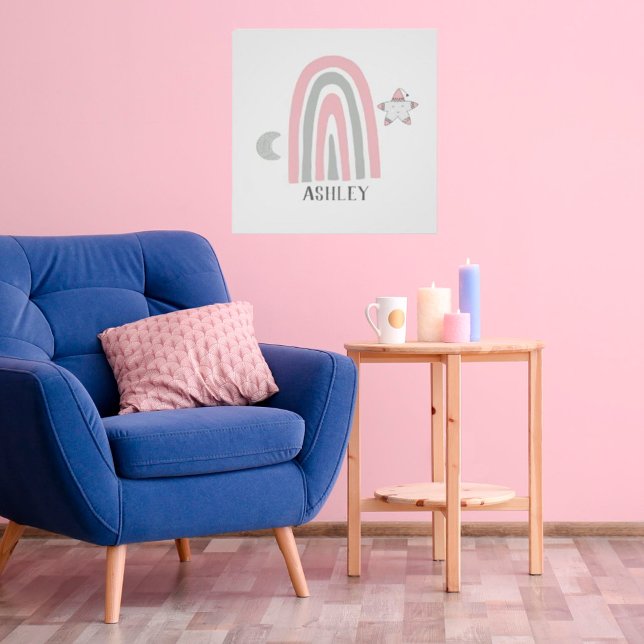 Kids Modern Pink & Gray Rainbow Personalized Poster (Creator Uploaded)