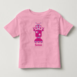 Kids Modern Pink Purple Robot Personalised Girls Toddler T-Shirt