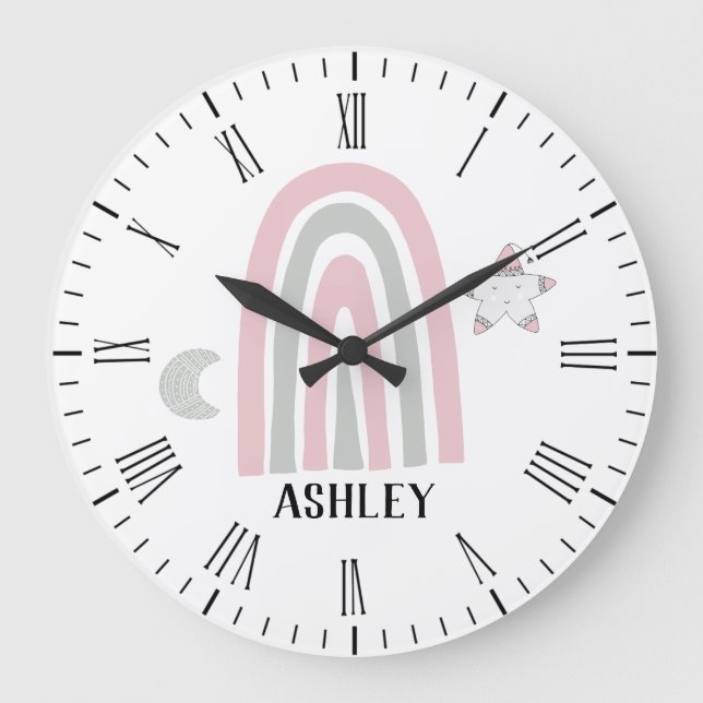Kids Modern Rainbow Personalised Large Clock (Front)
