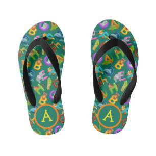 Kids Monogram Animals Alphabet Kid's Flip Flops