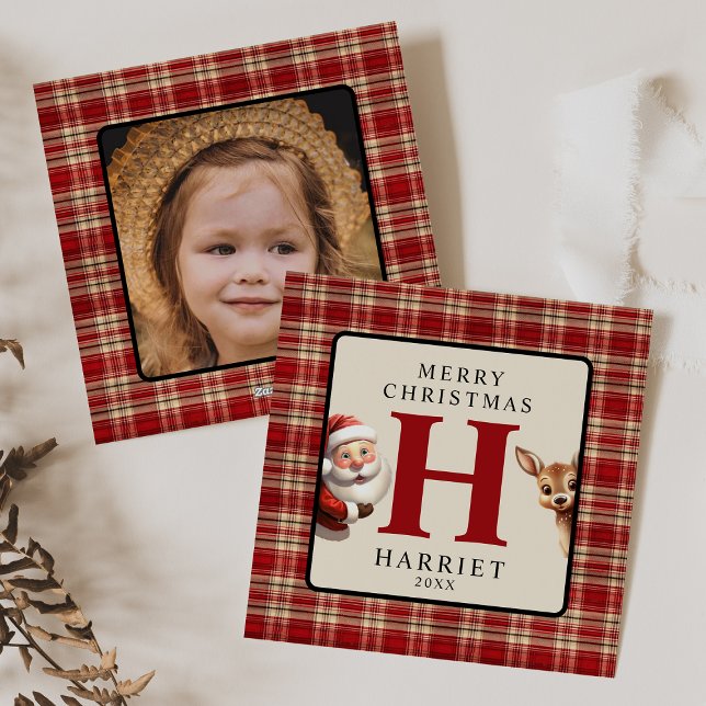 Kids Monogram Christmas Santa Photo Christmas Holiday Card (Creator Uploaded)