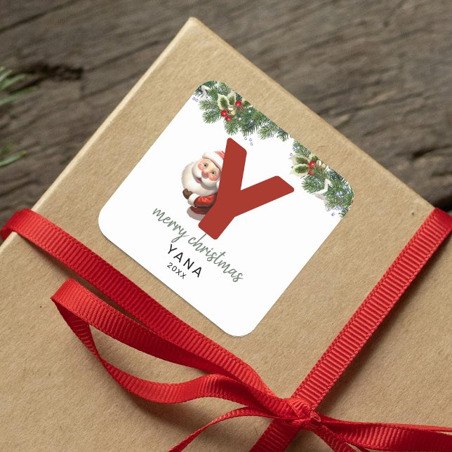 Kids Monogram Christmas Square Sticker (Creator Uploaded)