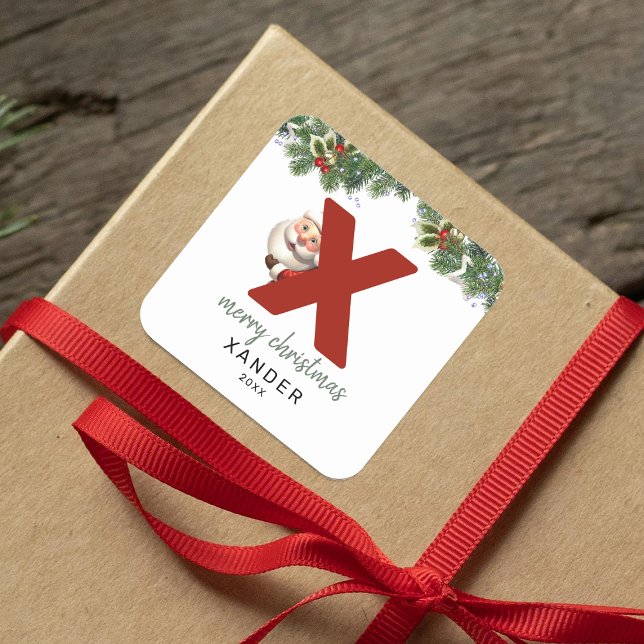 Kids Monogram Christmas Square Sticker (Creator Uploaded)