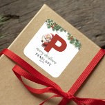 Kids Monogram Christmas  Square Sticker<br><div class="desc">Unwrap the magic of Christmas 🎅 Add a personal touch to your gifts with our customisable monogram stickers. Hint: Santa's sneaking a peek from letter P! And yes,  you can add their name,  the year and a cosy greeting!</div>