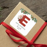 Kids Monogram Christmas Square Sticker<br><div class="desc">Give the gift of personalised charm this Christmas! Our monogram stickers,  featuring Santa hiding behind the letter E,  are a unique and thoughtful way to show your love. Customise with a name,  year and a heartfelt greeting. Make your Christmas gifts stand out!</div>