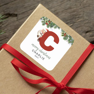 Kids Monogram Christmas Square Sticker