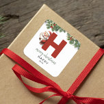 Kids Monogram Christmas Square Sticker<br><div class="desc">Give the gift of personalised charm this Christmas! Our monogram stickers,  featuring Santa hiding behind the letter H,  are a unique and thoughtful way to show your love. Customise with a name,  year and a heartfelt greeting. Make your Christmas gifts stand out!</div>
