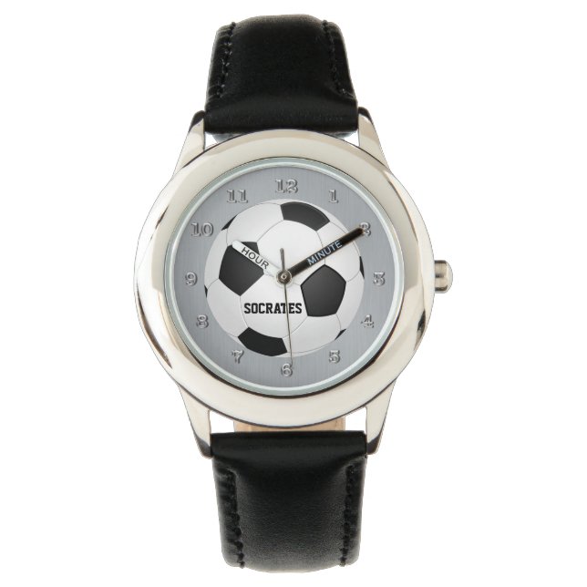 Kids Monogram Soccer Ball Watch Black White Grey (Front)