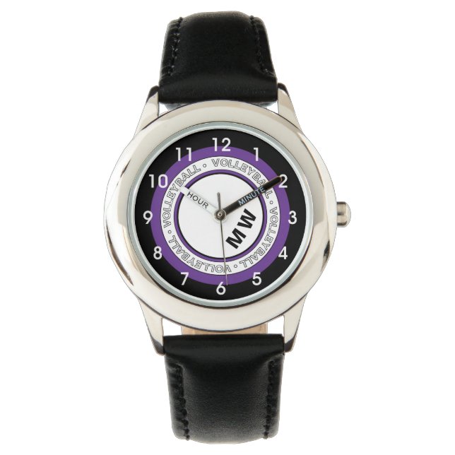 Kid's Monogram Volleyball Text Circle Watch (Front)