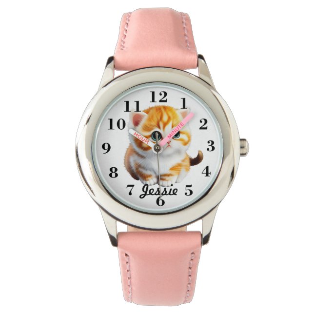 Kids Monogramed Kitten  Watch (Front)