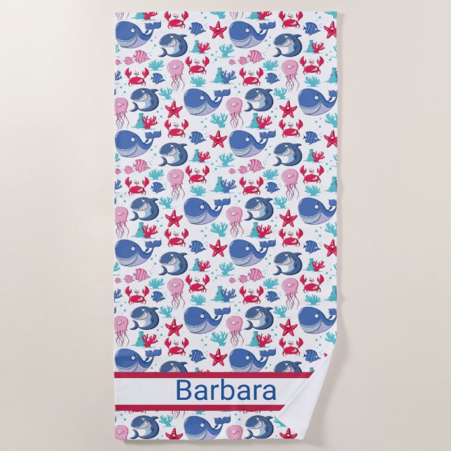 Kids Monogramed Whales Beach Towel (Front)