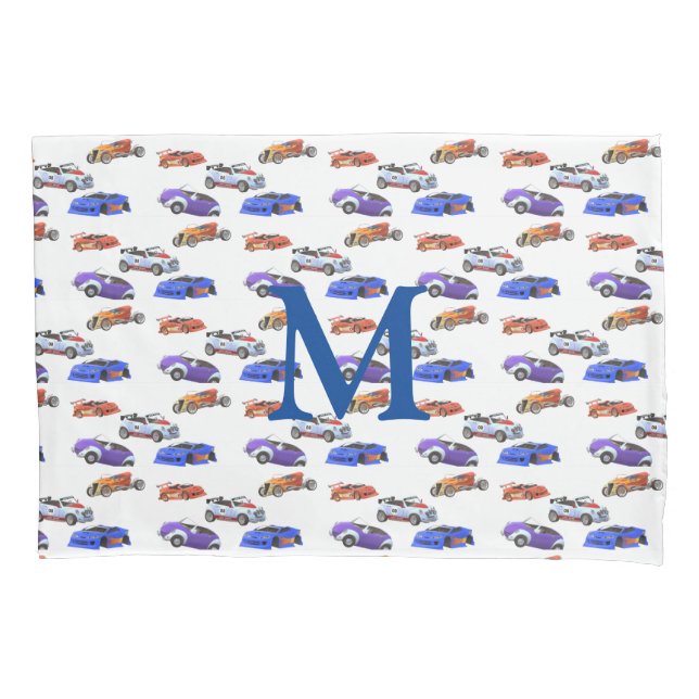 Kids' Monogrammed Cool Cars  Pillowcase (Front)