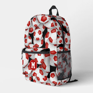 kids monogrammed red white soccer balls printed backpack