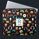 Kids Monogrammed Video Game Party Pattern Gamer Laptop Sleeve<br><div class="desc">Kids Monogrammed Video Game Party Pattern Gamer Laptop Case. Personalise with name and initial. A pattern of headphones,  video game controllers,  ice cream,  doughnuts,  pizza,  french fries and burgers. www.SamAnnDesigns.com</div>