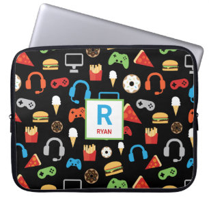 Kids Monogrammed Video Game Party Pattern Gamer Laptop Sleeve