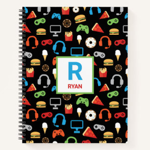 Kids Monogrammed Video Game Party Pattern Gamer Notebook