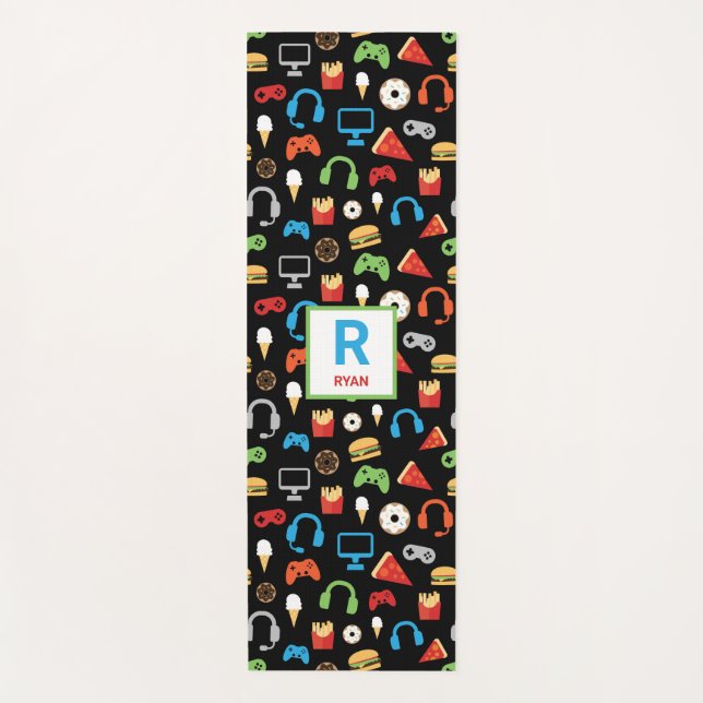 Kids Monogrammed Video Game Tech Party Gamer Yoga Mat (Front)