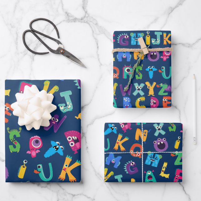 Kids Monster ABC Silly Alphabet Monsters Wrapping Paper Sheet (Front)