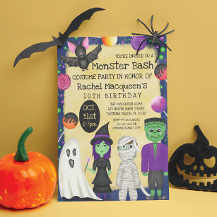 Kid's Monster Bash Costume Halloween Birthday Invi Invitation
