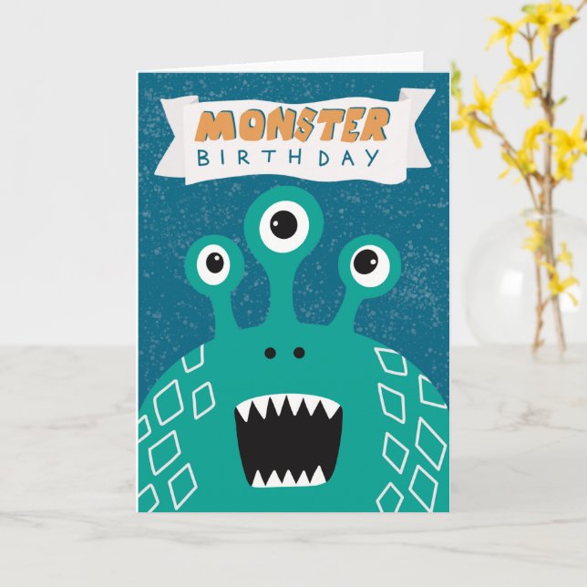 Kids Monster Birthday Card (Yellow Flower)
