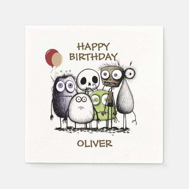 Kids Monster Birthday Napkin (Front)