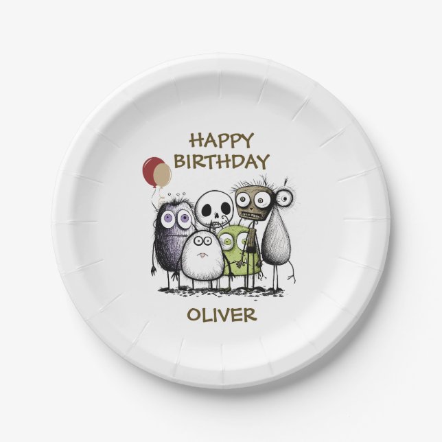 Kids Monster Birthday Paper Plate (Front)