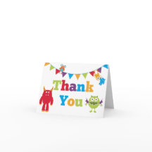 Kids Monster Birthday Thank You Cards