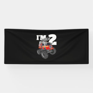 Kids Monster Fire Truck 2nd Birthday Boy 2 Toddler Banner
