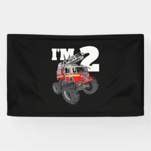 Kids Monster Fire Truck 2nd Birthday Boy 2 Toddler Banner