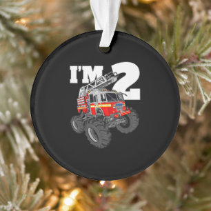 Kids Monster Fire Truck 2nd Birthday Boy 2 Toddler Ornament